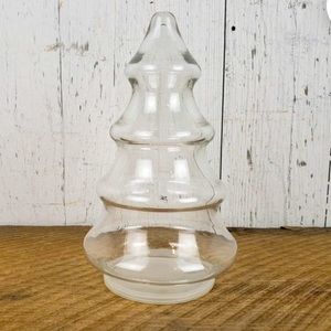 Vintage Christmas Tree Clear Glass Candy Jar w/ Plastic Bottom Lid